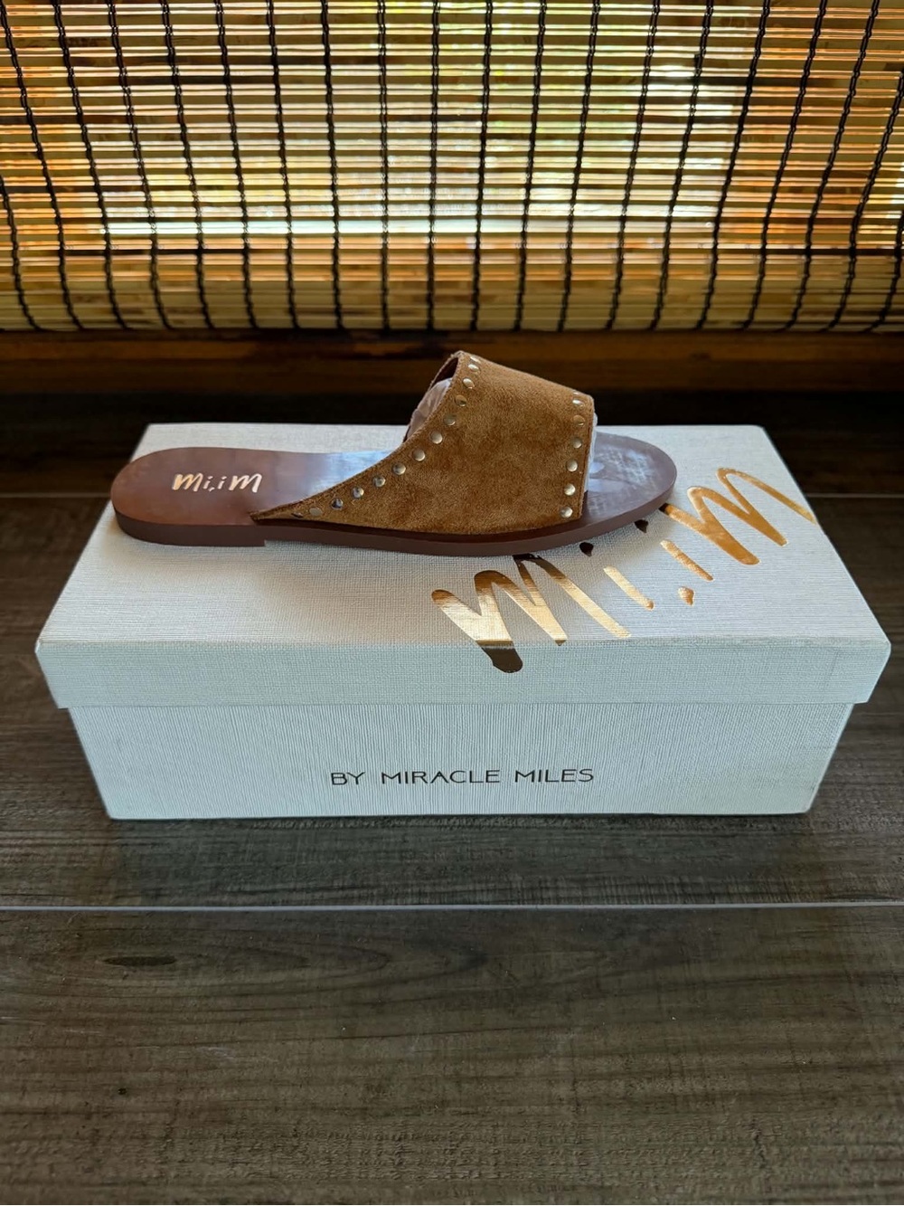 Miracle Miles Brown Suede Slide Sandal with Stud Detail - New - Multiple Sizes
